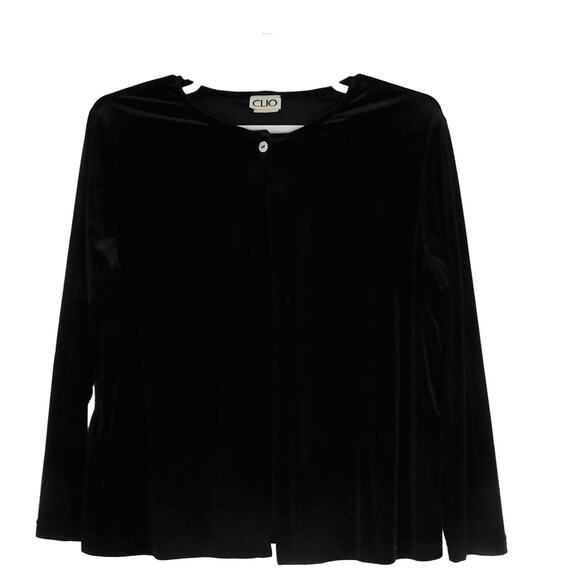 Clio Black Polyester Lycra Solid Long Sleeve Button Sweater Womens Large - Picture 1 of 4